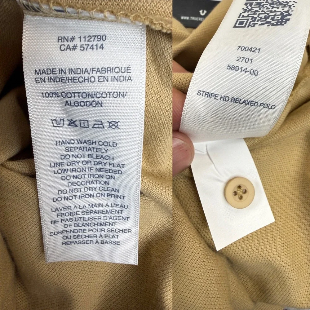 True Religion Mens Stripe HD Relaxed Polo Travertine Tan Logo Shirt 700421 New